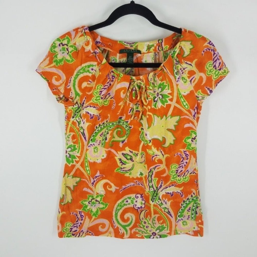 Lauren RL Orange floral Paisley top